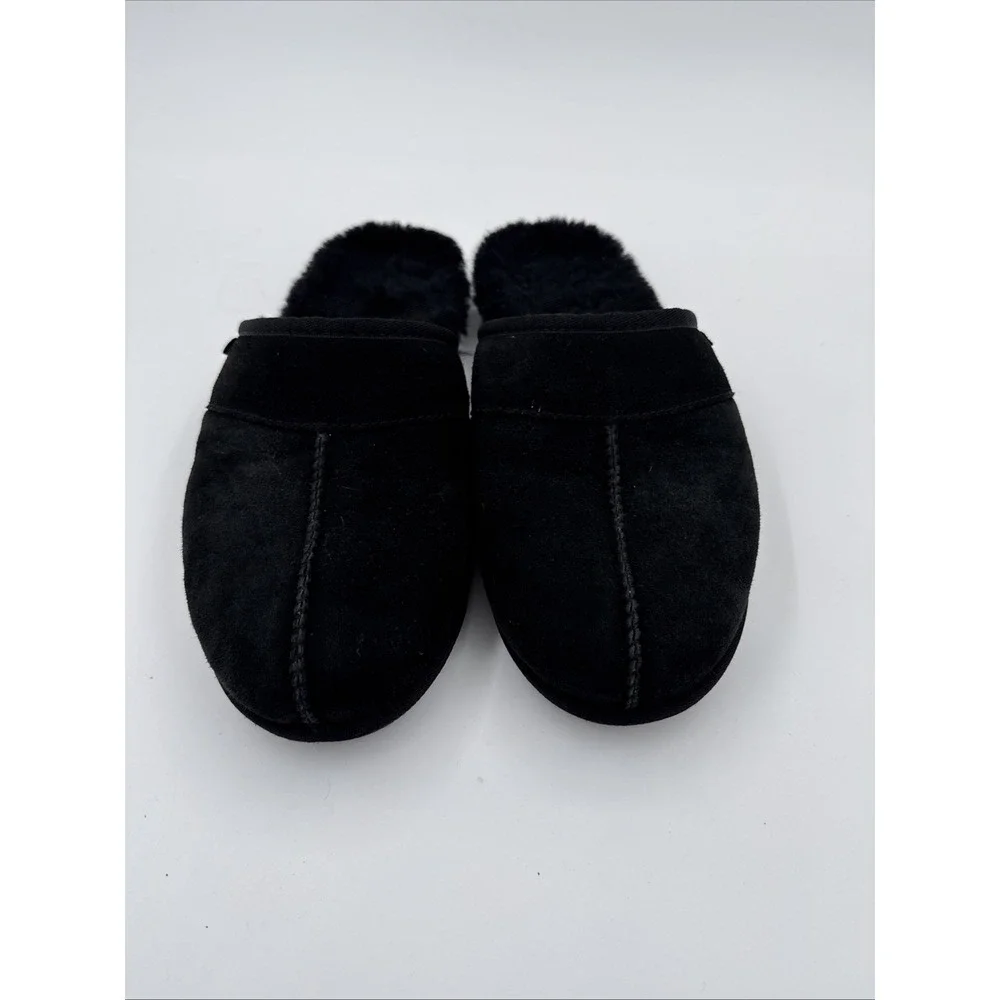 UGG Mens Size 10 USA Black Suede Slippers/Slides/Scuffs Sheepskin Insole  Cozy